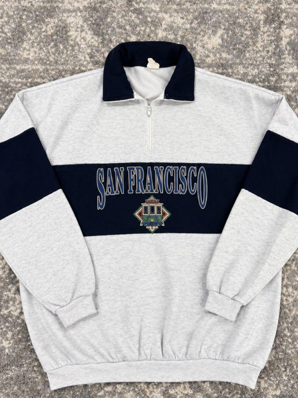 Vintage San Francisco Cable Car Quarter Zip Sweatshirt Colorblock